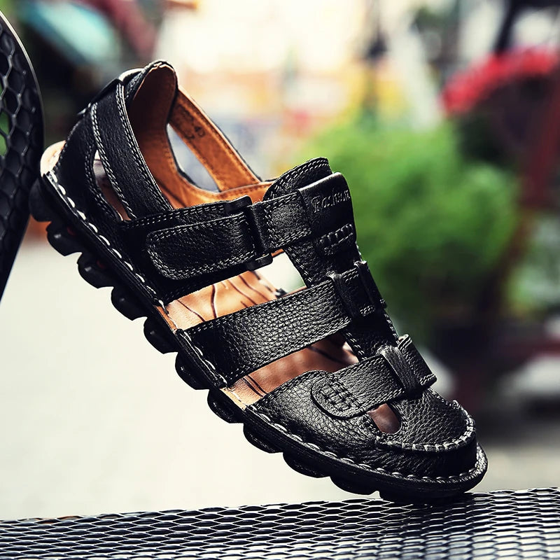 New Summer Genuine Leather Roman Men's Sandals Business Casual Shoes Outdoor Beach Wading Slippers Men's Shoes Big Size 48