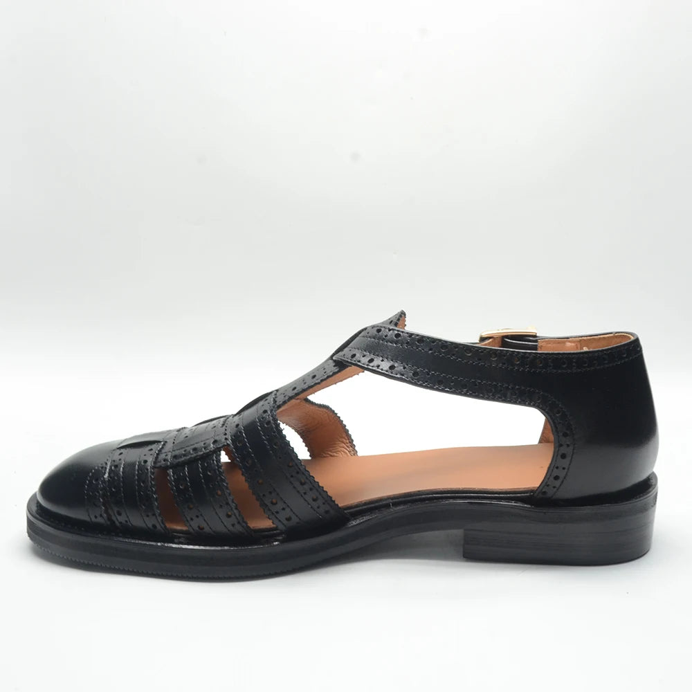 Luxury Designer Men's Summer Sandals Genuine Leather Brogue Carving Man Shoes Formal Events Social Buckle Strap Men Slippers