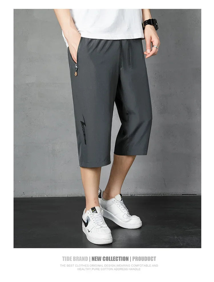 Men's Shorts Summer Thin Soft Cropped Pants Sports Casual Straight Shorts Oversize Sweatpants Quick Drying Jogger