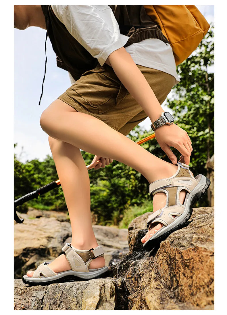 New Summer Leather Women's Sandals Fashion Design Breathable Women Casual Shoes Women Outdoor Beach Flat Sandals Big Size 42