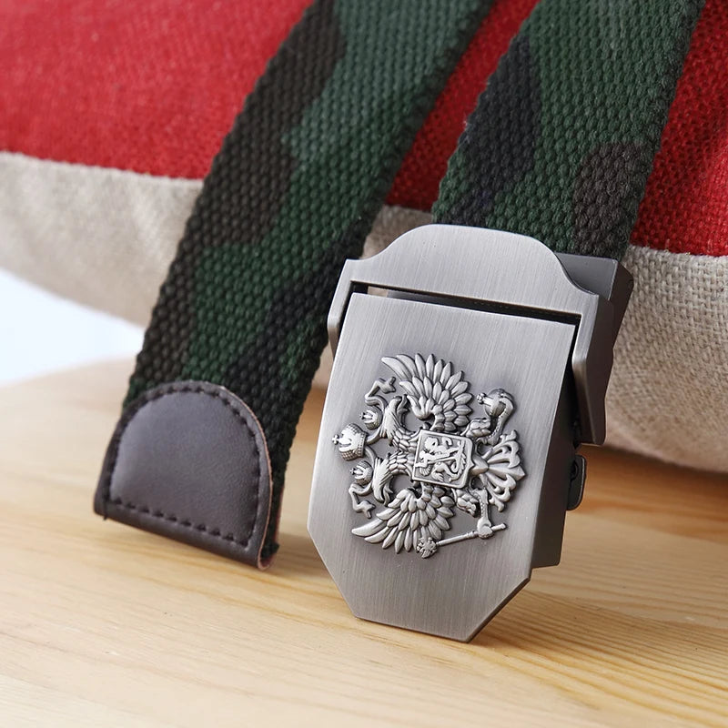 Men Canvas Belt Russia Metal Buckle Belts for Men Jeans Waistband Army Military Tactical Belts Outdoor Soldier Strap Male Black