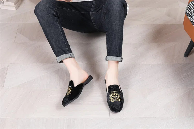 2025 New Male Casual Mules Moccasins Breathable Loafers Men's Tassels Half Slippers Suede Leather Shoes Zapatos Hombre