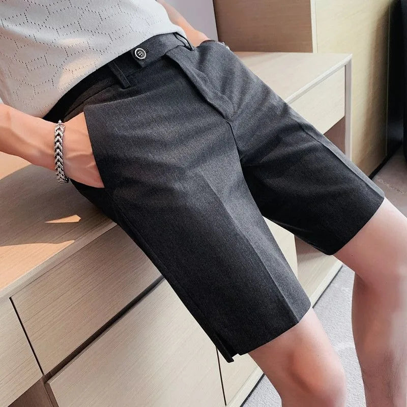 Suit Shorts Summer Men's Pants Straight-leg Casual Handsome Small Trousers Versatile Five-quarter Pants Loose Causal Chic Pants