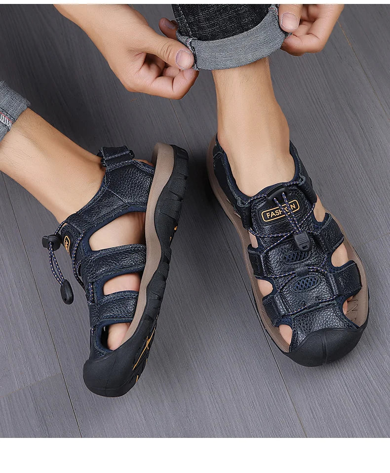 2025 Summer Men Sandals Leather Mens Casual Shoes Breathable Outdoor Sandals for Men Beach Shoes Slippers Fashion Roman Shoes