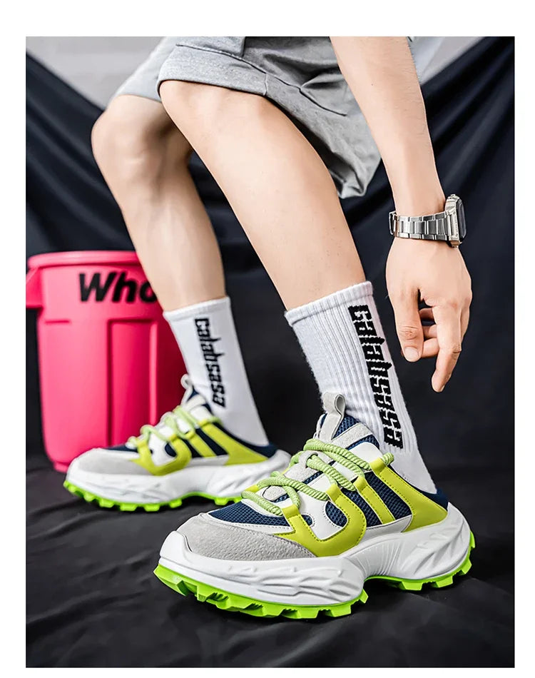 Sneakers for Men Fashion Green Half Breathable Summer Chunky Shoes Men Streetwear Platform Sneakers Man Sports Casual Shoes 2025