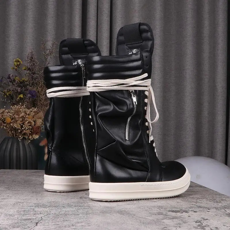 Women's Boots Leather Shoes for Man Motorcycle Boots High-tops Men's Casual Shoes Fashion Black Women's Sneakers