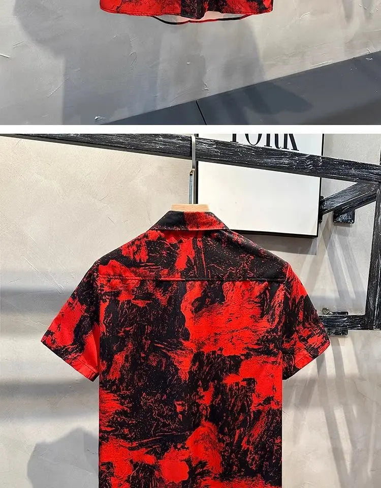 Men's Clothing 2025 Summer Fashion Vintage Print Button Up Shirt Casual Streetwear Y2K Short Sleeve Loose Tops Camisas De Hombre