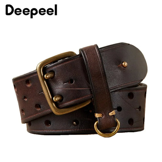 Pure Cowhide 3.8cm Wide Genuine Leather Belt for Men Double Pin Buckle Male Jeans Belts Top Quality Luxury Gift Waistband