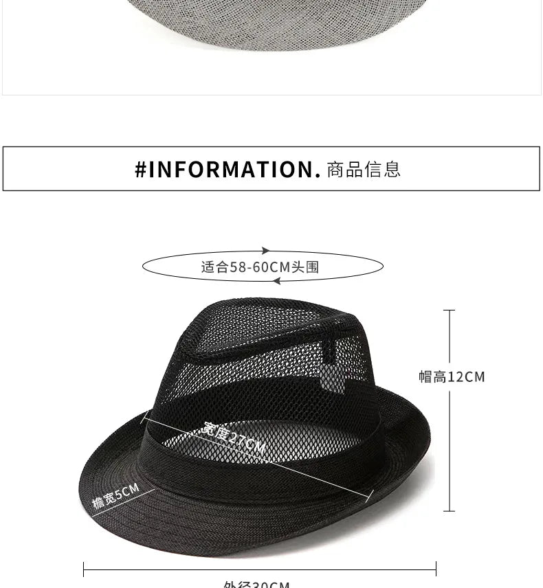 Wholesale Middle Aged and Elderly Male Summer Breathable Mesh Sun Caps Women Beach Trilby Straw Hat Big Head Men Party Fedora