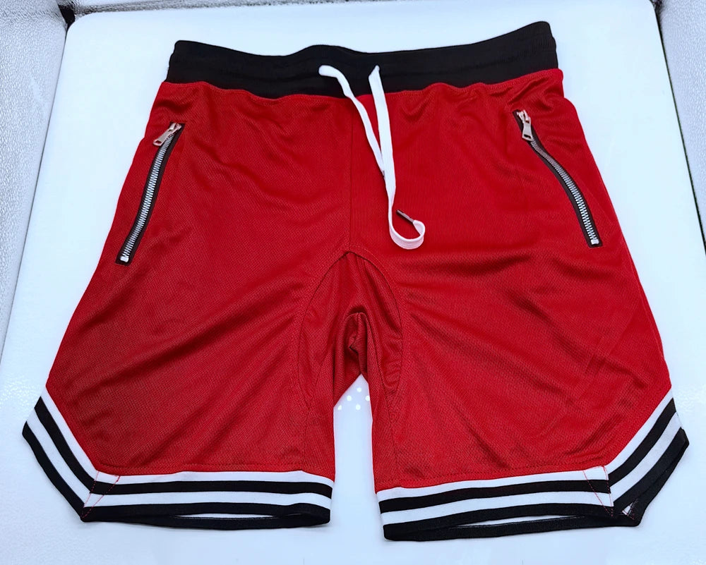 Mens Fire Red Shorts Casual Basketball Shorts Gym Fitness Short Joggers Shorts Workout Bodybuilding Breathable Board Shorts Male