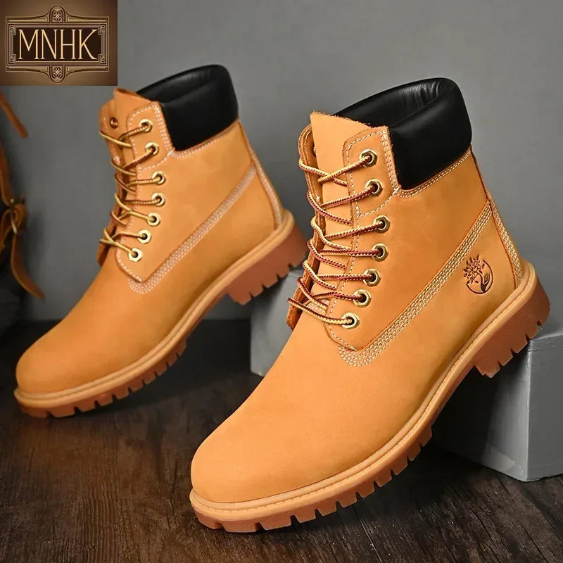 Boots Men High Top Boots Men's Leather Shoes Winter Fashion Plush Warm Shoes Outdoor Sneakers Lace Up Non-Slip Ankle Boots Male