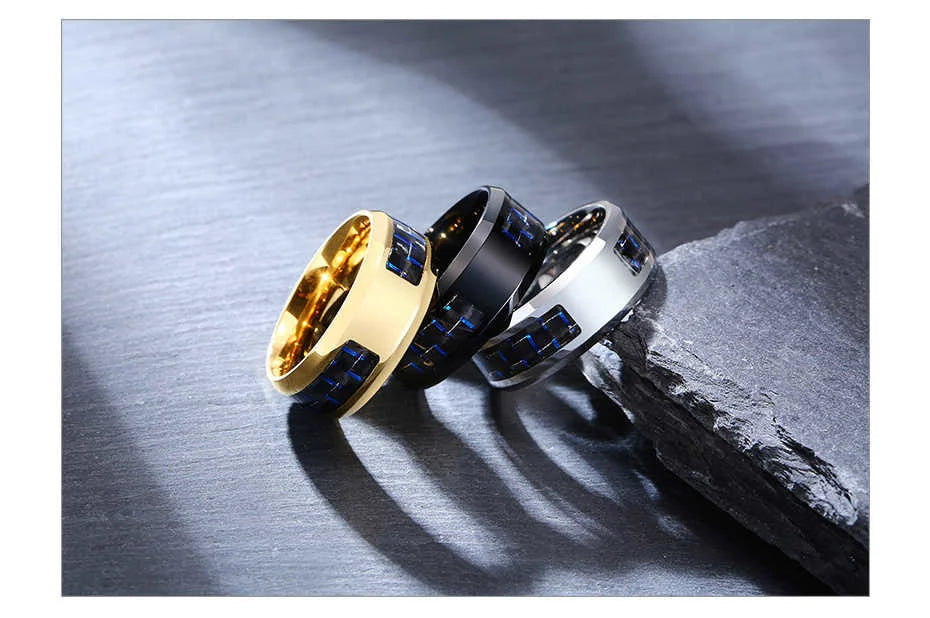 Vnox Customize Logo 8mm Men's Ring Carbon Fiber Wedding Band Personalized Simple Icon Image Meaningful Gift to Husband Dad