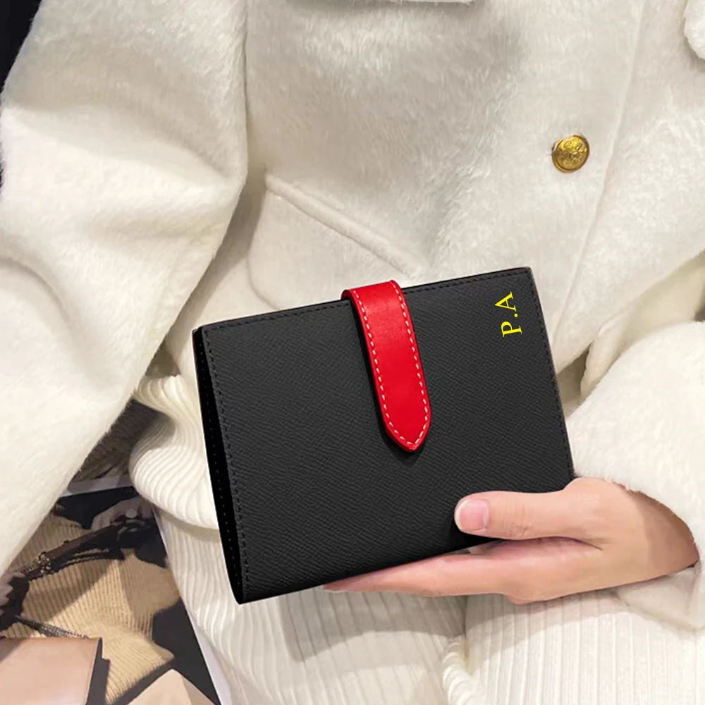 Luxury Design Genuine Leather Wallet For Woman Custom Initials Fashion Folding Passport Holder Business Card Holder Coin Purse
