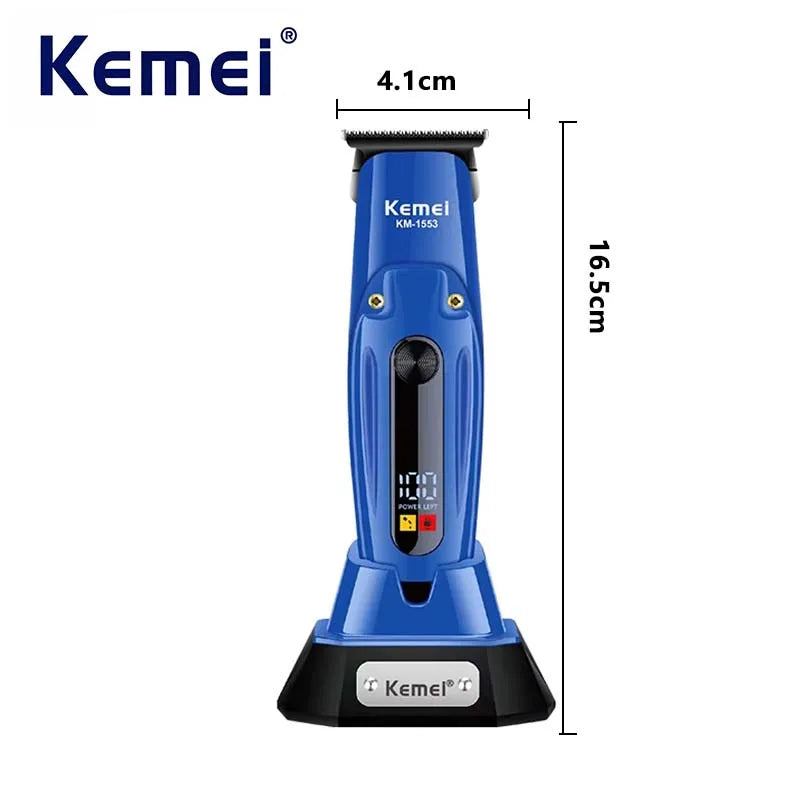 Kemei KM-1553 High Quality Men's Adult Cordless Hair Clipper with LED Display Barber Clipper Salon USB Charging Wet & Dry