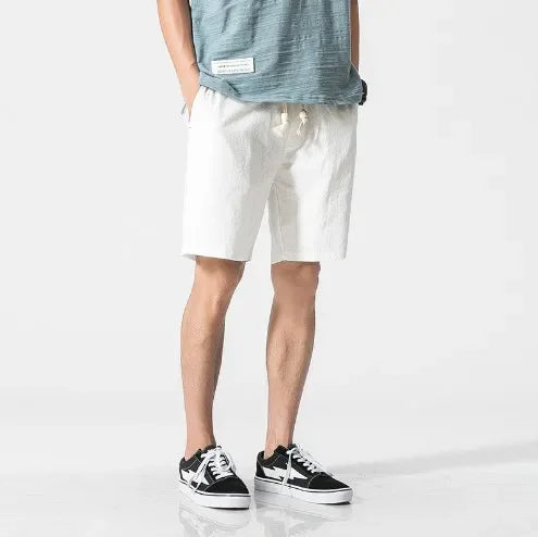 Men's Casual Shorts Summer Cotton Linen  Breathable Loose Fit Retro Trendy Knee Length Short Pants