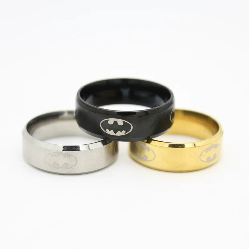 8mm Fashion Laser Logo Bat Rings Stainless Steel For Men Anti Stress Lucky Jewelry Gift Wholesale