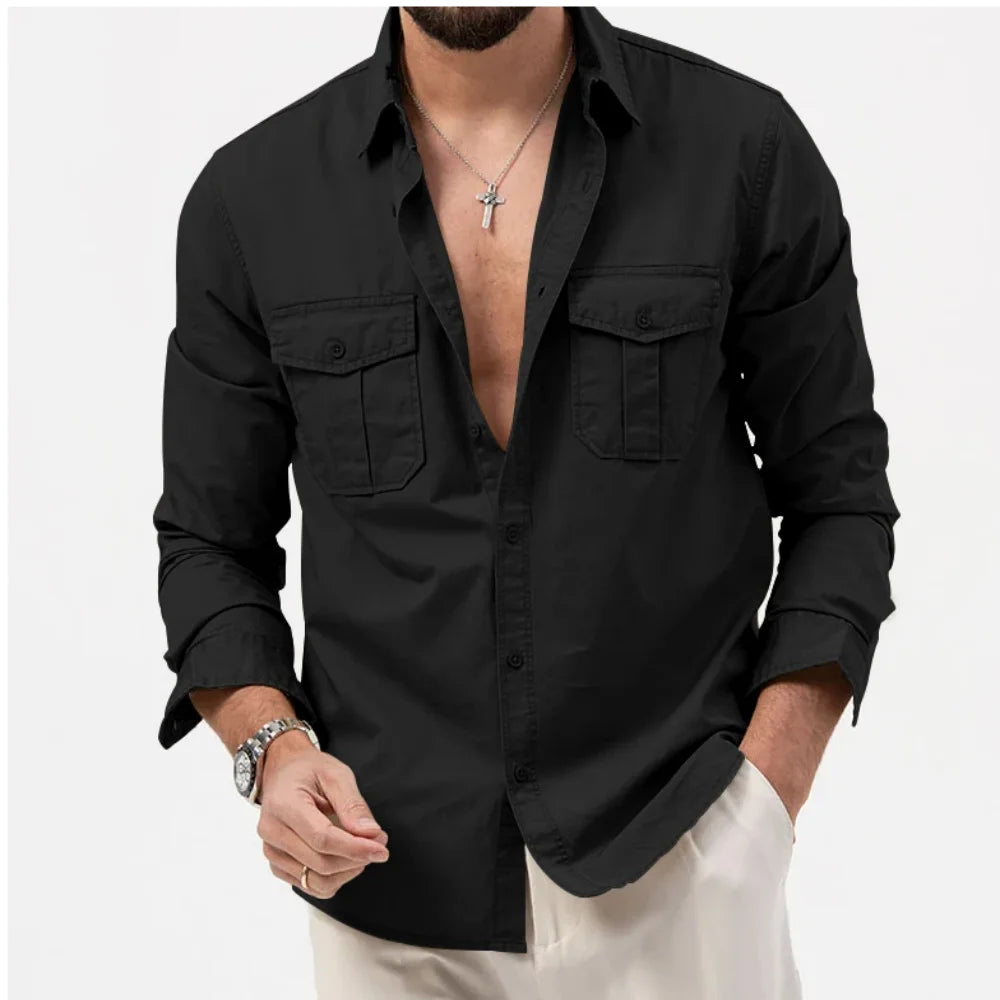Men Shirt Outdoor Workwear Shirt for Men Quick Dry Breathable Waterproof Long Sleeve Top with Big Pockets Lapel Plus for Spring