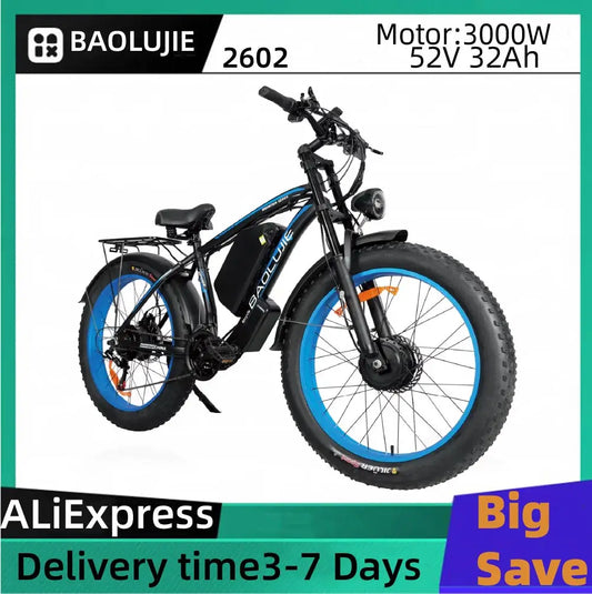 BAOLUJIE DP-2602 Electric Bicycle 3000W Motor 48V23Ah Battery City Commuter Electric Bike 26 inch tire all terrain E-bike