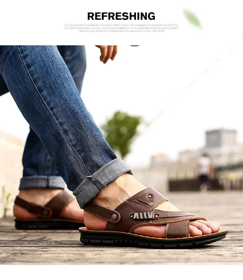 Men's Sandals Fashion Casual Leather Sandals Outdoor Non Slip Trekking Sandalias Summer New Beach Shoes for Man Designer Slipper