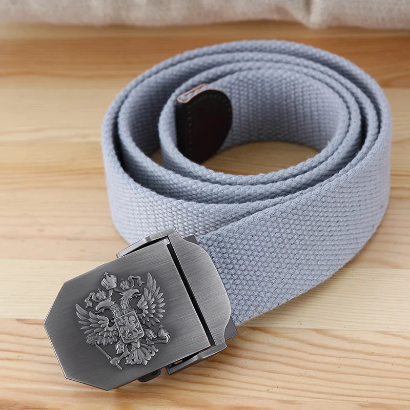 Men Canvas Belt Russia Metal Buckle Belts for Men Jeans Waistband Army Military Tactical Belts Outdoor Soldier Strap Male Black