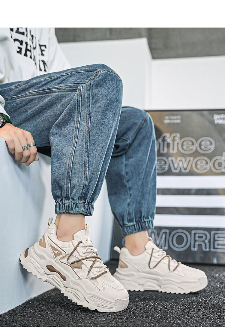 Men Sneakers 2025 Autumn New Mesh Breathable Running Sport Shoes Light Soft Thick Sole Hole Man Casual Shoes Athletic Sneakers