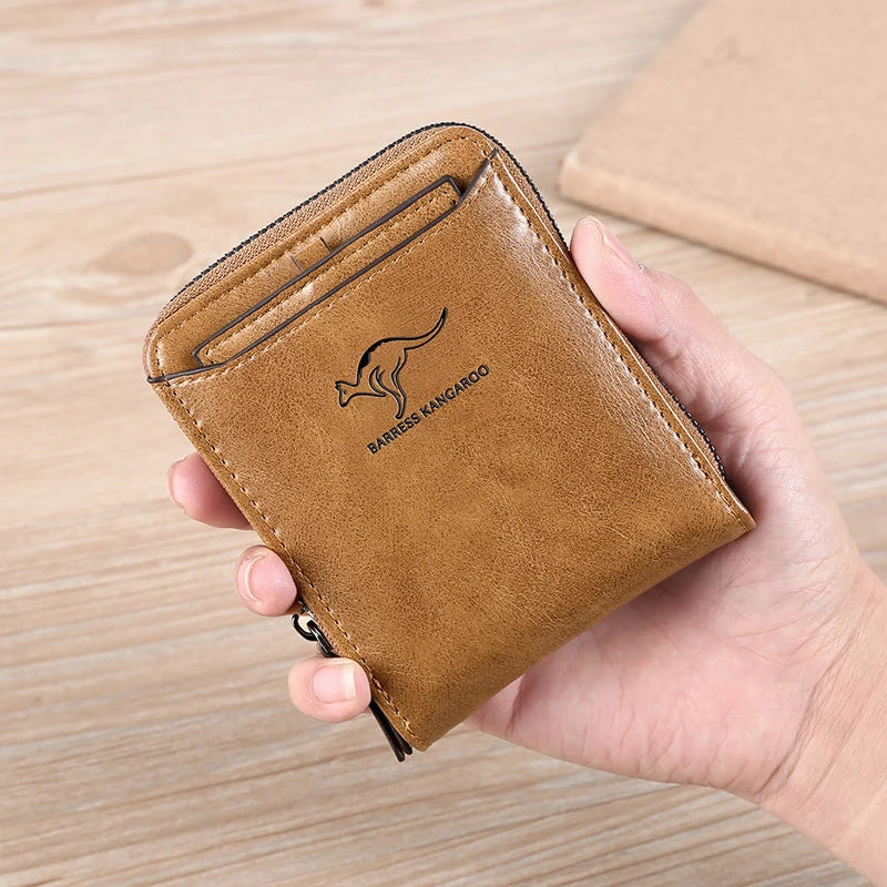 Leather Wallet	for Men Fashion Cardholder Men's	Luxury Designer Purse with Zipper	Card Holder Short Money Bag Man Gift Mens