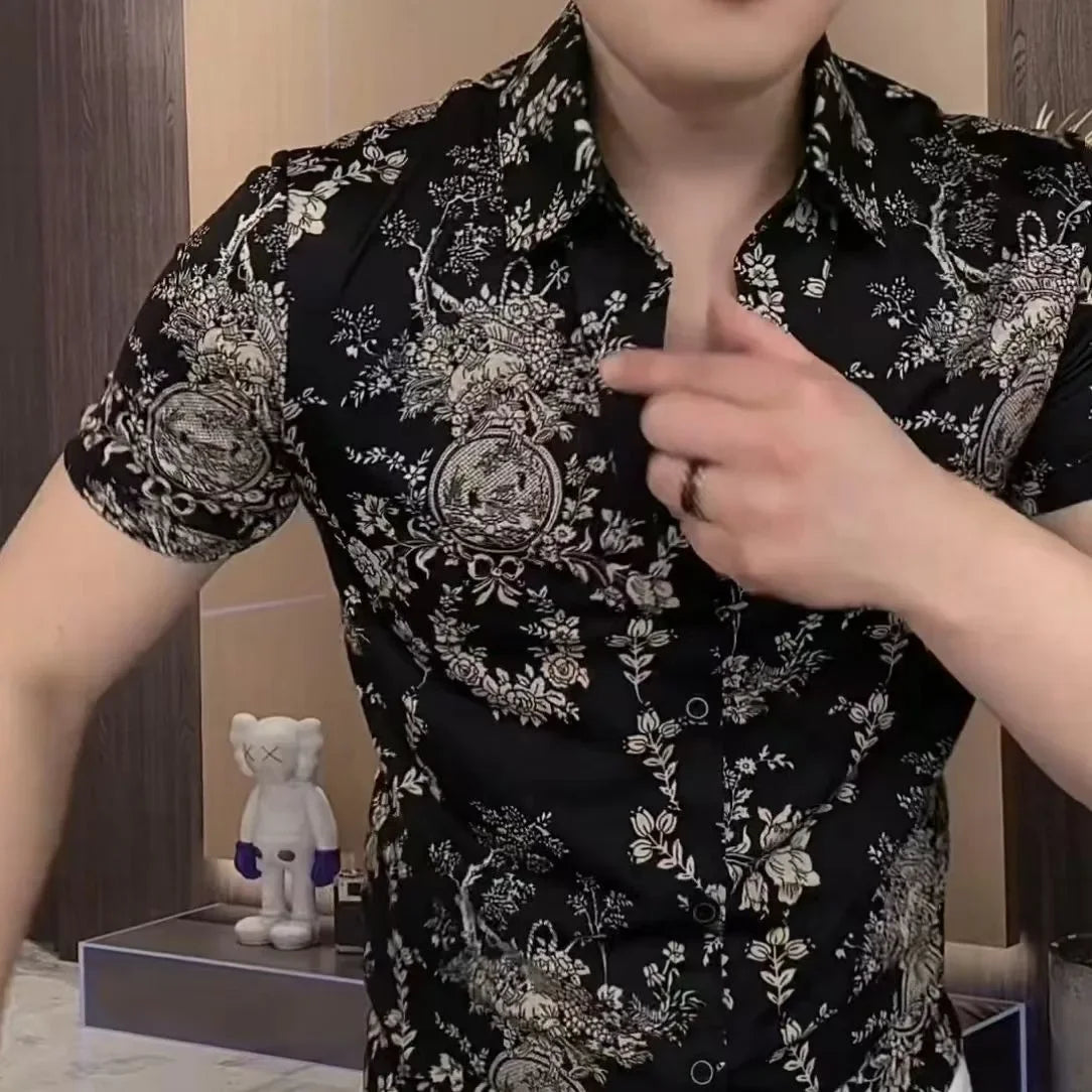 Men's Shirts Trendy and Fashionable Floral Short Sleeves