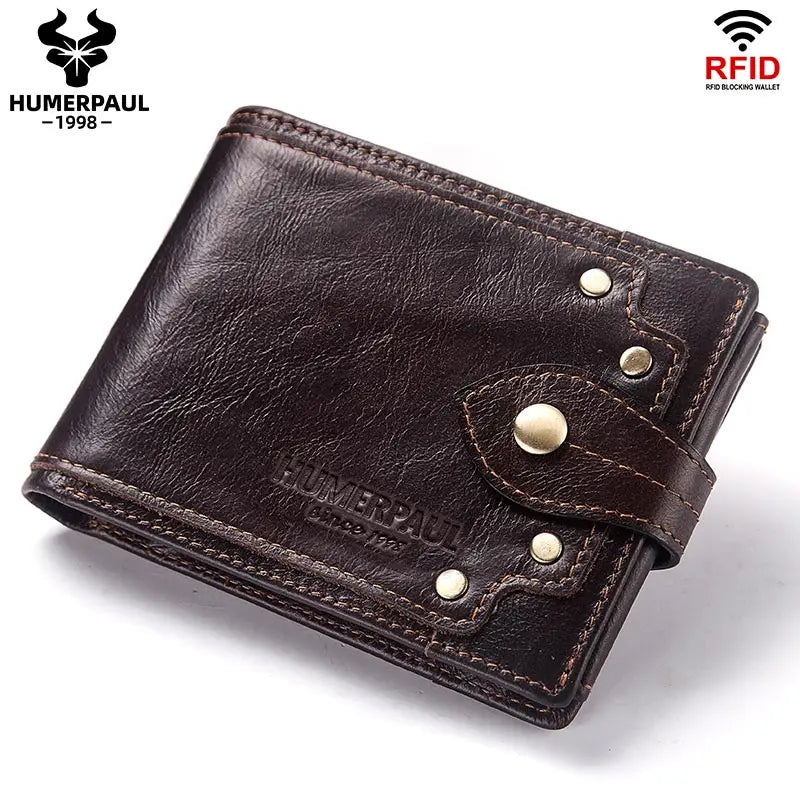 HUMERPAUL Wholesale Wallet for Men Real Leather Slim Tri-Fold Purse with ID Window and RFID Blocking Credit Card Holder