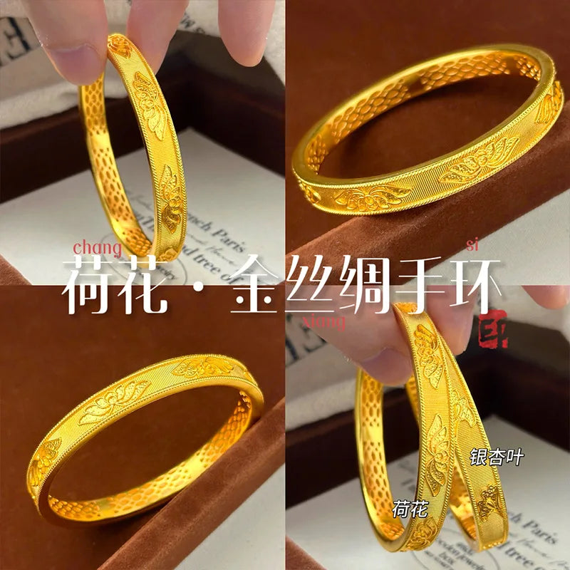 24k Gold Real 9999 Golden Broken Bingbing Bangles Flash Solid Bracelet Women's Temperament Fine Jewelry Set Ring Bracelet