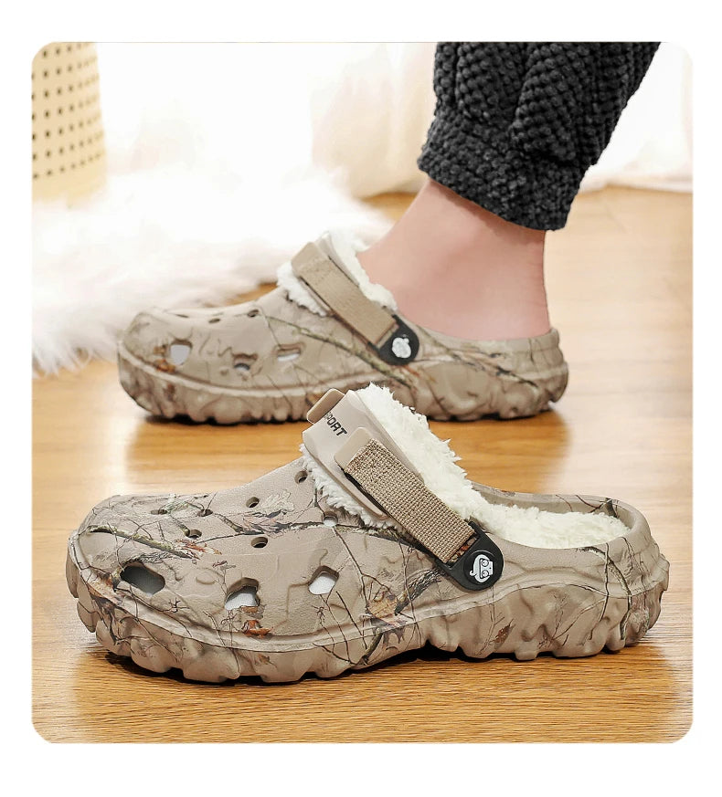 Waterproof cotton slippers for men winter 2024 new cashmere thickened warm waterproof non-slip indoor shoes
