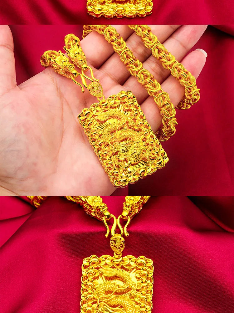 EternaGold  Bold Dragon Pendant Men 24K Gold AU999 - Sharp 3D dragon carving, 24K/AU999 pure gold, heroic bold aura for men