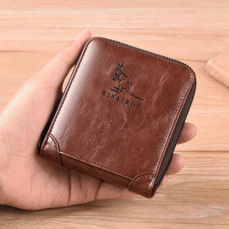 Leather Men’s Wallet Luxury Mens Purse Male Zipper Card Holders with Coin Pocket Rfid Wallets Gifts for Men Money Bag