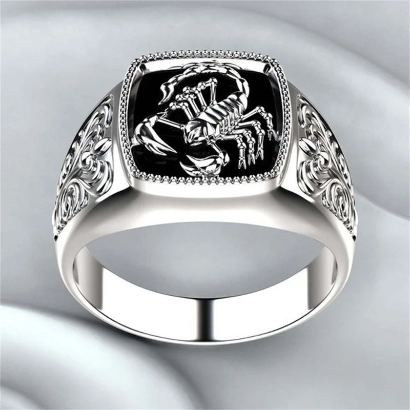 Personality Hollow Flower Scorpion Ring For Men Jewelry Trendy S925 Ring Male Index Finger Accessories Many Size