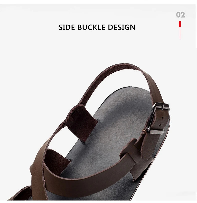New Summer Sandals Men Open Toe Genuine Leather Sandals Hollow-out Retro Handmade Comfortable Breathable Outdoor Beach Shoes