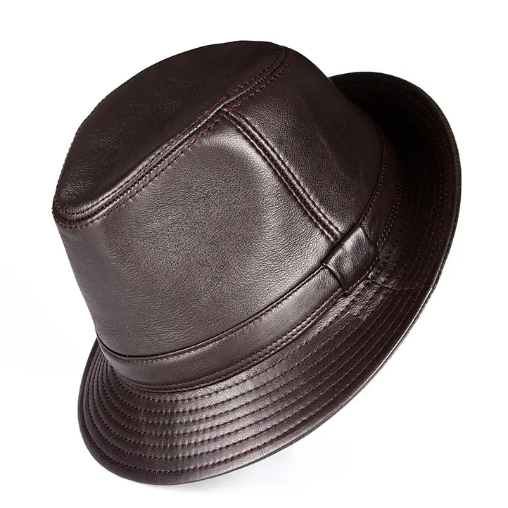 Real Leather Quality Genuine  Jazz Fedora Gentleman  SheepSkin Short Brim Black/Brown Hip Pop Fitted Top Hat Male Shows