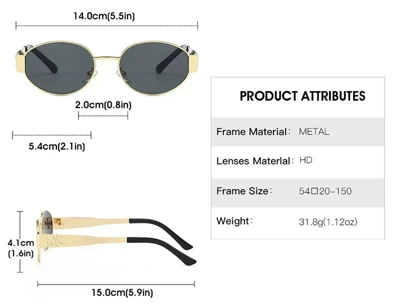 Luxury Metal Brand Sunglasses for Men and Women Unisex Designer Fashion Sun Glasses Oval Unisex Stylish Eyewear Shades UV400