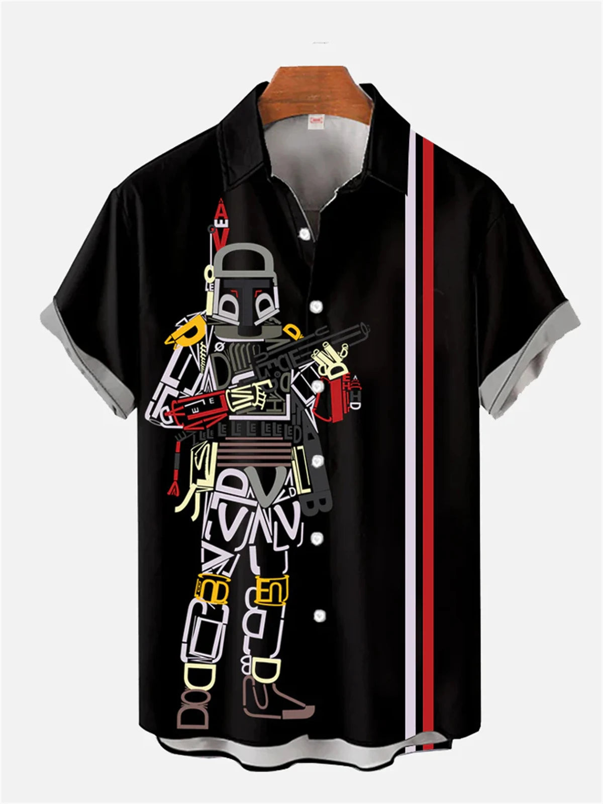 Men's shirt handsome mecha man print Hawaiian lapel top large size loose short-sleeved summer new style