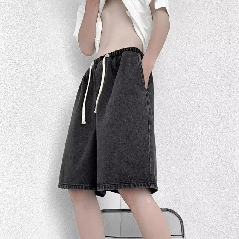 Men New Casual Shorts Male Summer Fashion Straight Leg Five Quarter Loose Fit Denim Pants High Street Wide Leg Baggy Pants