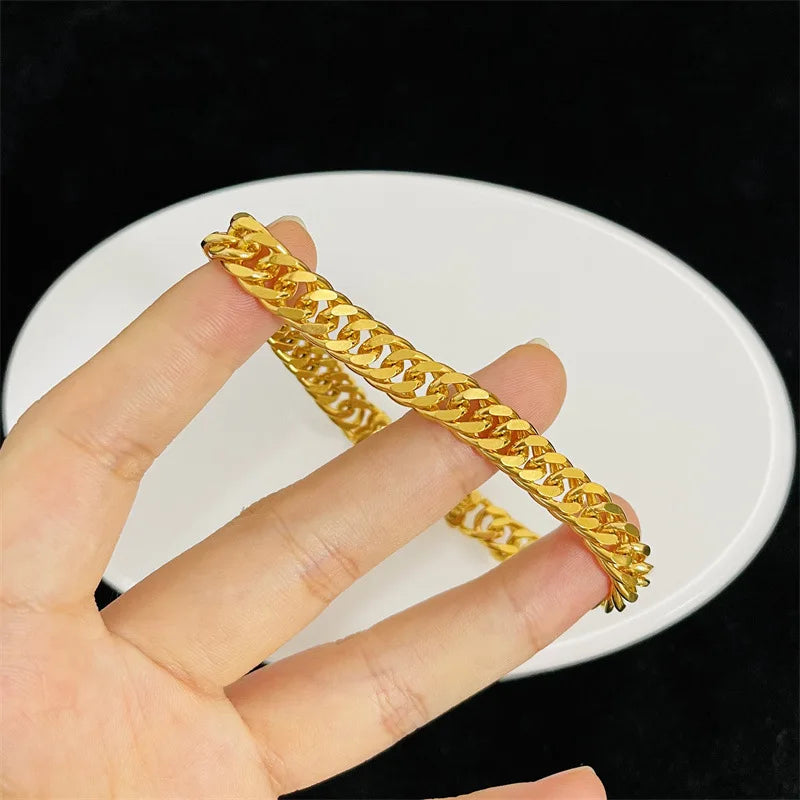 9999 24K real gold jewelry flat bracelet boss Fu's head hand jewelry men's and women's bracelet