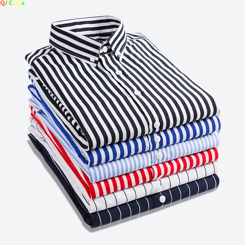 Men's Classic Striped Shirt, Single-breasted Long-sleeved Shirts Autumn New Men Top Red Blue Black Slim Version Male Chemise