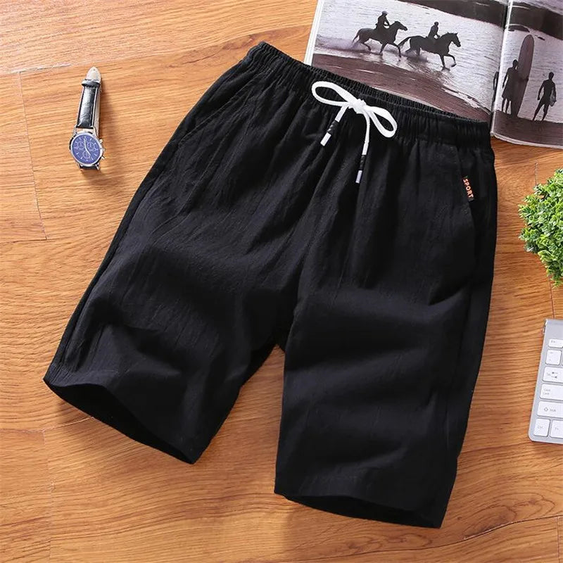 Men Shorts Slim Fit 2025 Summer Cotton Linen Knee Length Breathable Male Clothing Pure Straight Shorts Big Size M-6XL 7XL white