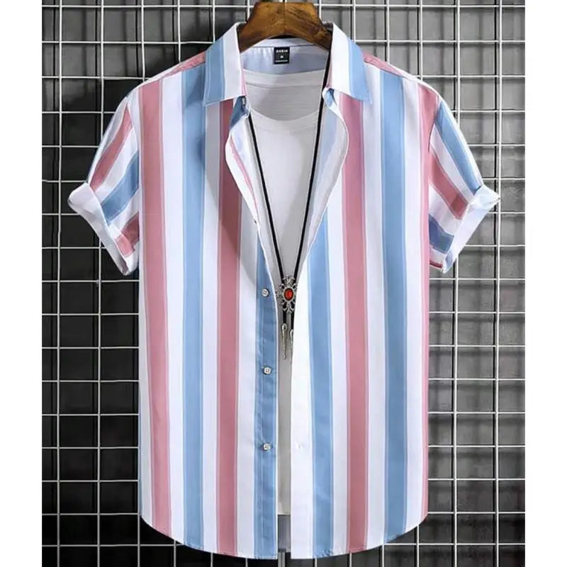 Simple Shirts For Men 3d Stripe Printed Men'S Clothing Loose Oversized And Blooms Casual Short Sleeved Daily Street Tops
