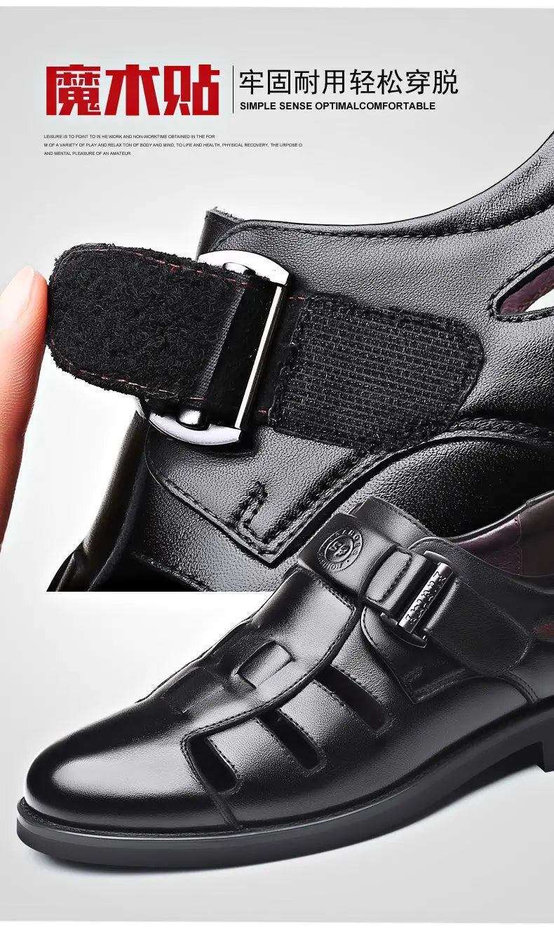 Men's Summer New Style Business Casual Genuine Leather Sandals With Hollow Outsole Anti-Slip Middle-Aged Father Leather Shoes