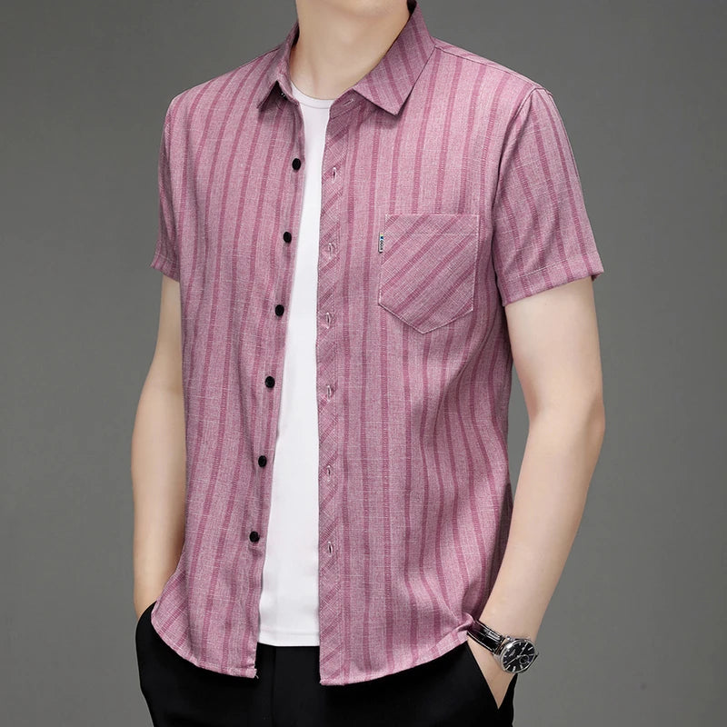New Men's Business Casual Short Sleeved Printed Shirt with Wrinkle Resistance No Ironing Comfortable All Season Versatile Top