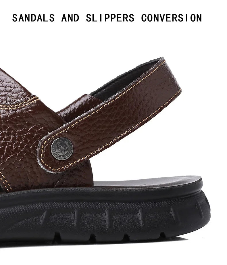 Men Sandals Summer Slippers New Beach Shoes  Outdoor Non-slip Leather Sandals for Men