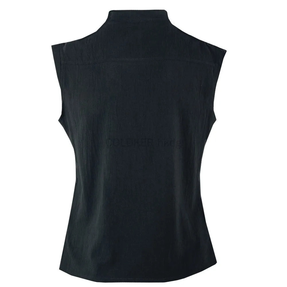 Men's Casual Shirt Black Green Steampunk Gothic Tank Tops Medieval Shirt Lace-Up Sleeveless Renaissance Pirate Shirts for Men