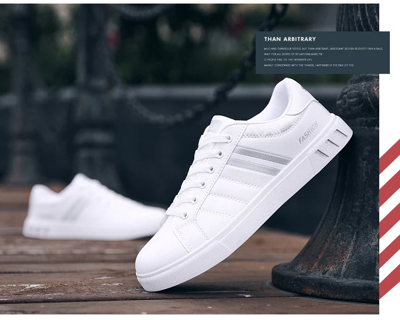 Men's Casual Sports Shoes for Men Lightweight PU Leather Sneakers  Breathable Mens Flat WhiteTennis Shoes