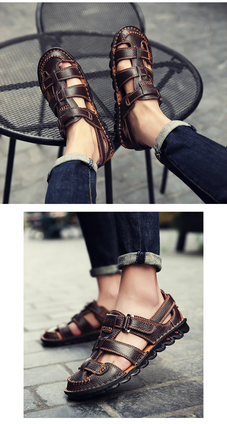 New Summer Genuine Leather Roman Men's Sandals Business Casual Shoes Outdoor Beach Wading Slippers Men's Shoes Big Size 48