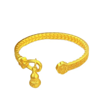 Gourd Open Bangle Women's 24K Gold AU999 - Gold gourd bangle, adjustable size for dating occasions