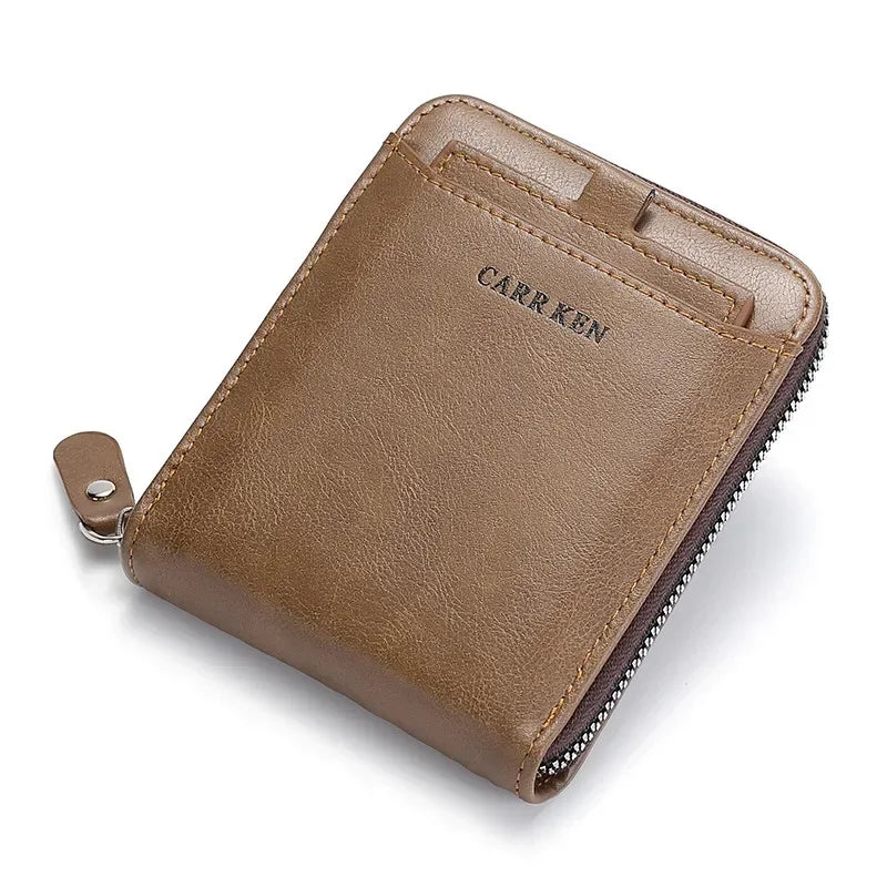Men's Wallet Made of Leather Wax Oil Skin Purse for Men Coin Purse Short Male Card Holder Wallets Zipper Around Money Bag